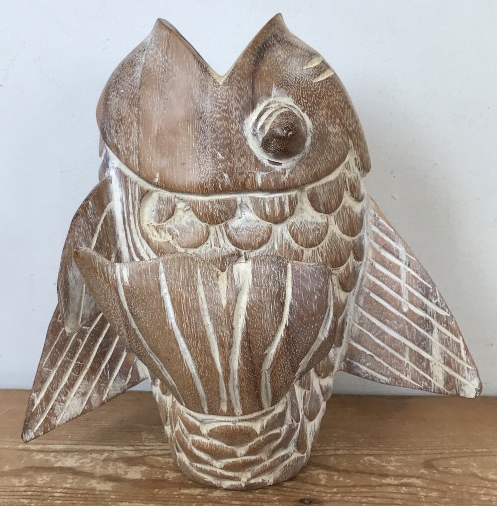 Vtg Tropical Hardwood Hand Carved Leaping Koi Fish Folk Art Decor Figurine 10"